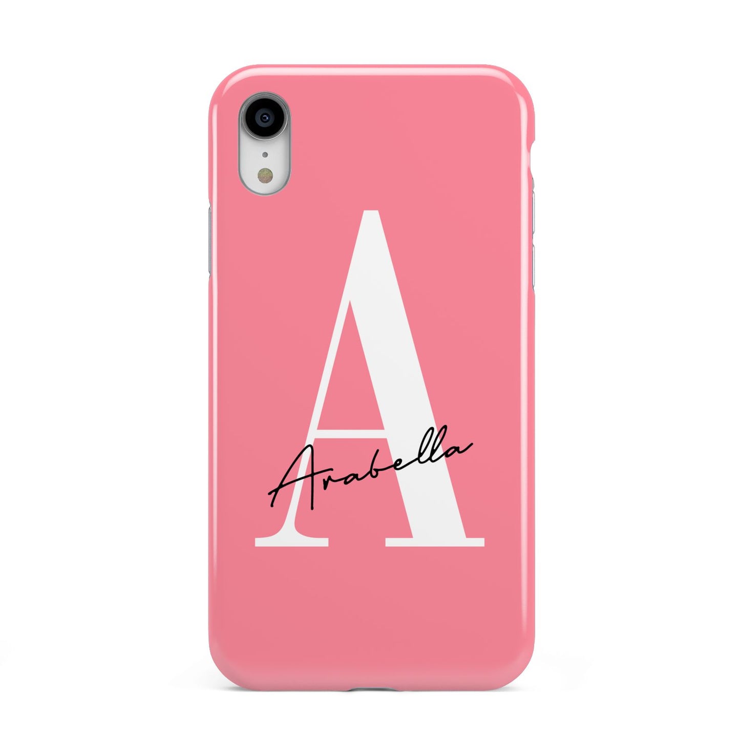 Personalised Pink White Initial Apple iPhone XR White 3D Tough Case