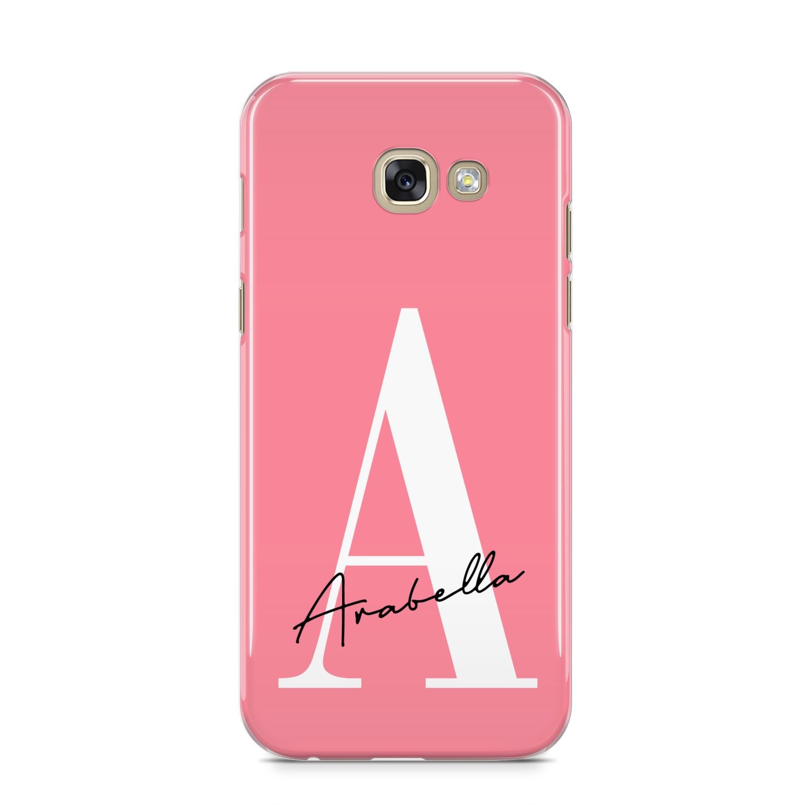 Personalised Pink White Initial Samsung Galaxy A5 2017 Case on gold phone