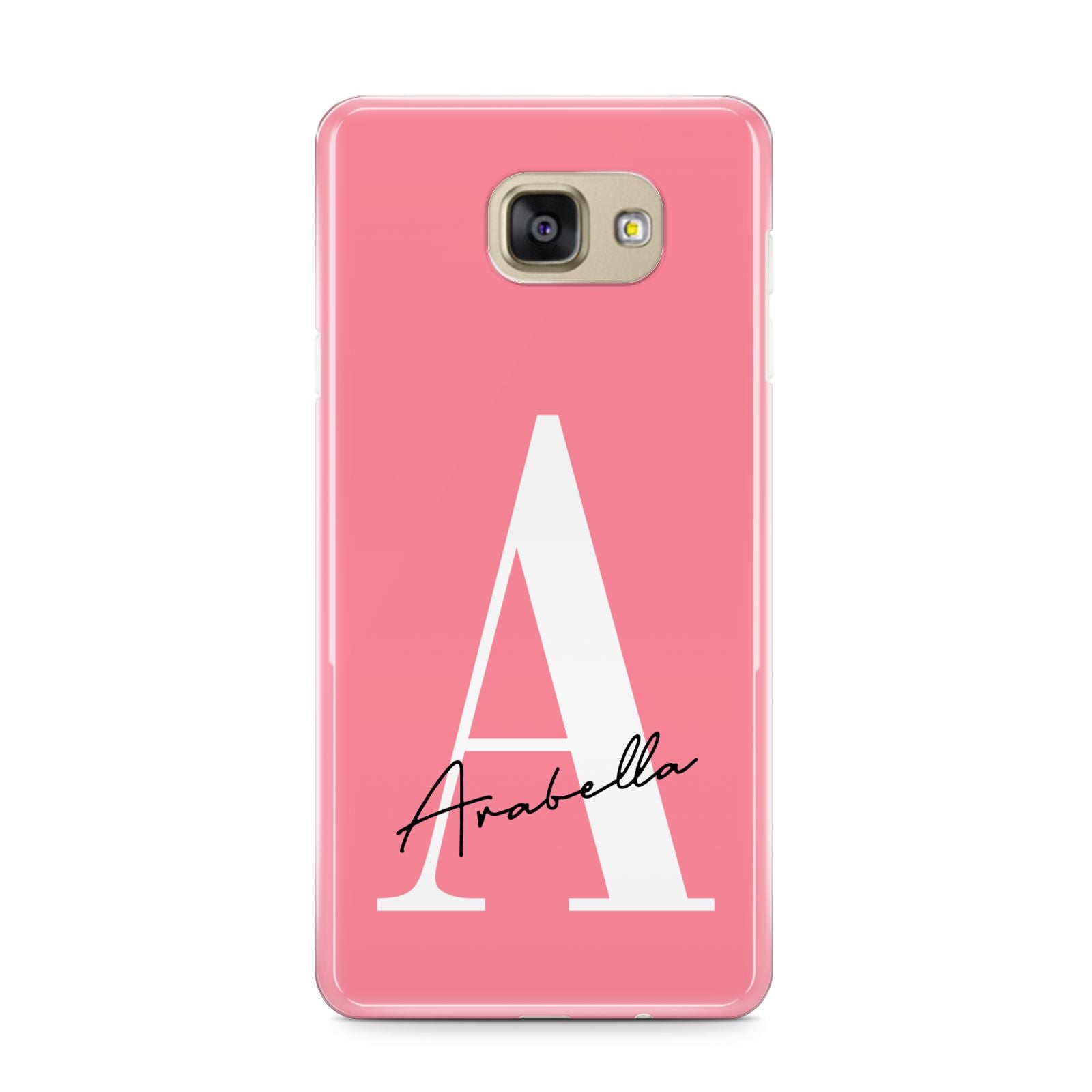 Personalised Pink White Initial Samsung Galaxy A9 2016 Case on gold phone