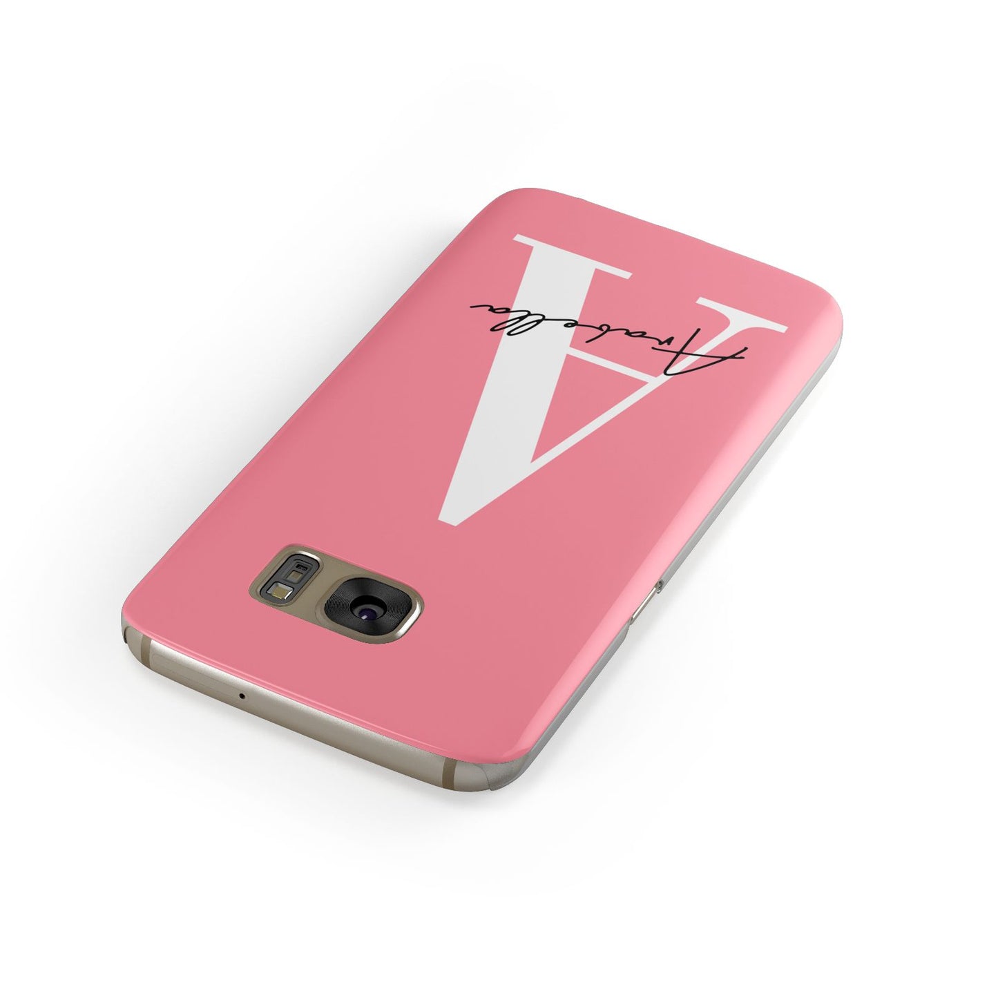 Personalised Pink White Initial Samsung Galaxy Case Front Close Up