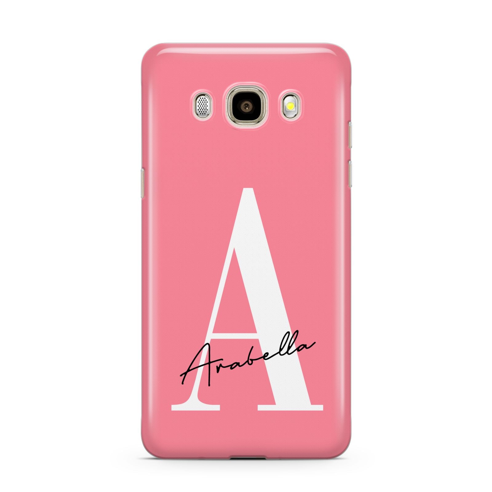 Personalised Pink White Initial Samsung Galaxy J7 2016 Case on gold phone