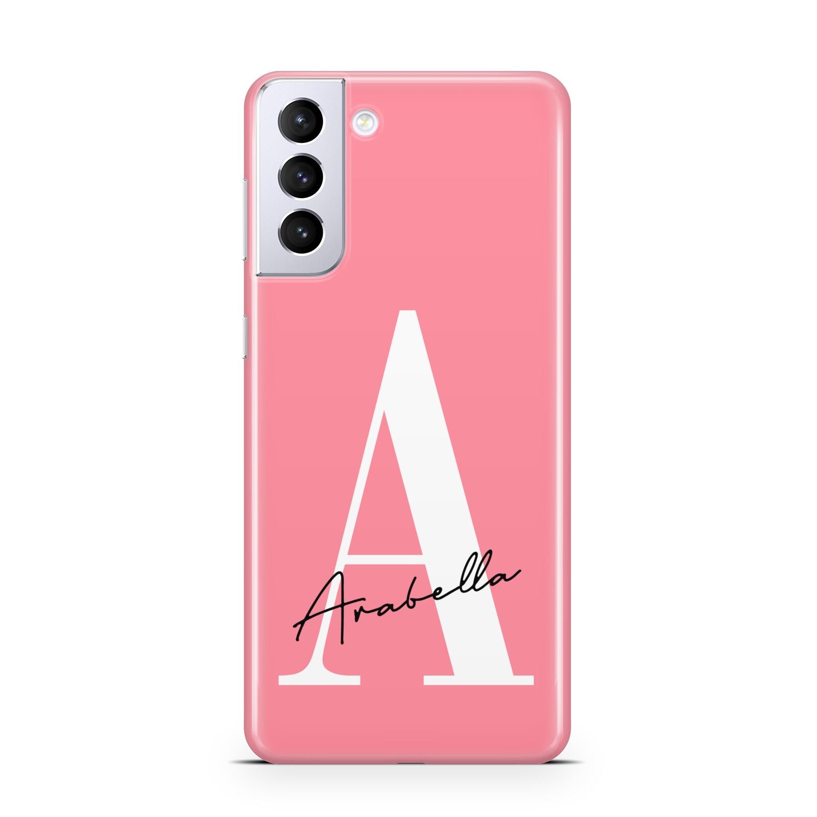 Personalised Pink White Initial Samsung S21 Plus Phone Case