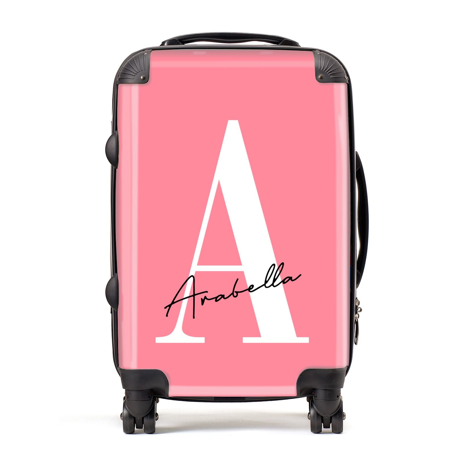Personalised Pink White Initial Suitcase