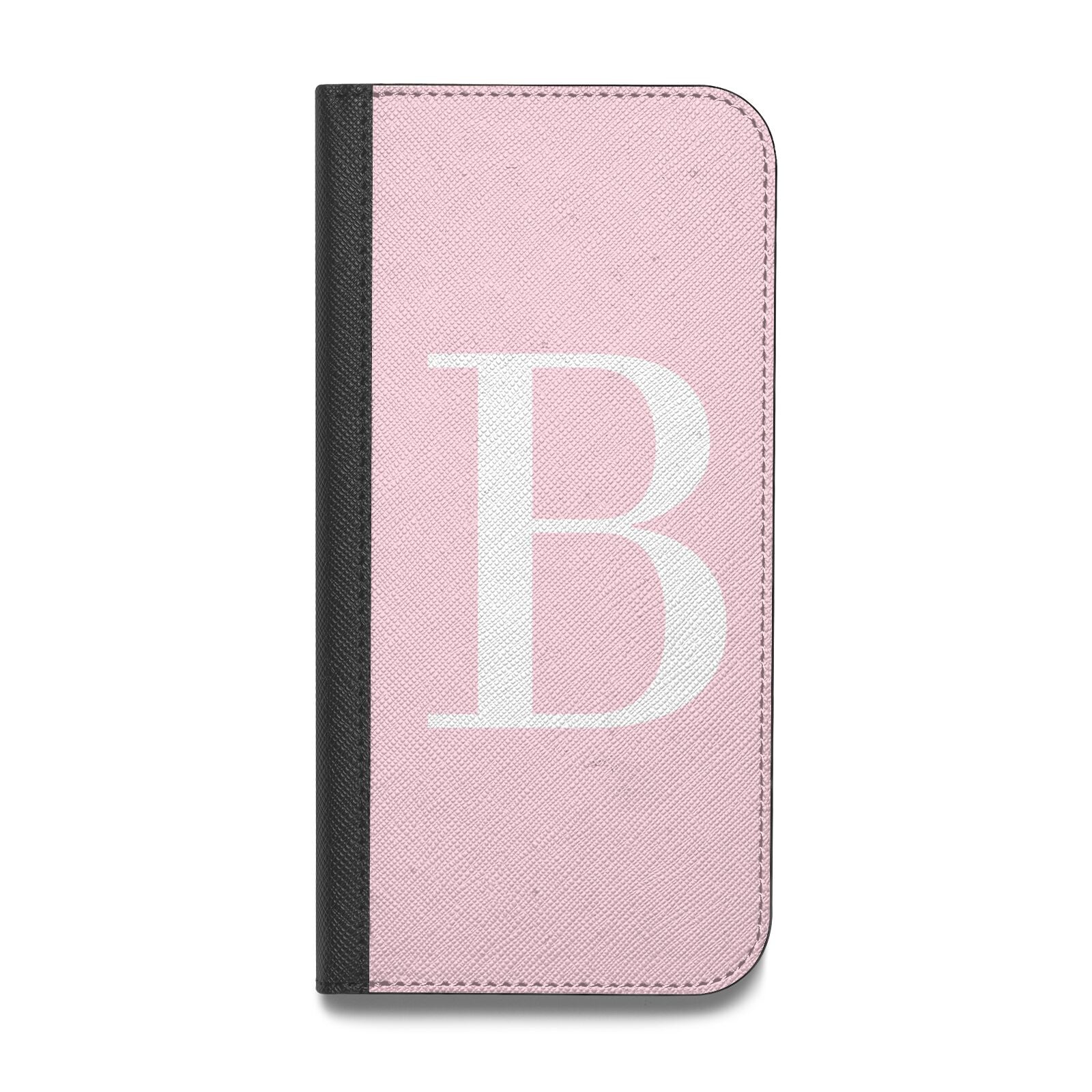 Personalised Pink White Initial Vegan Leather Flip Samsung Case