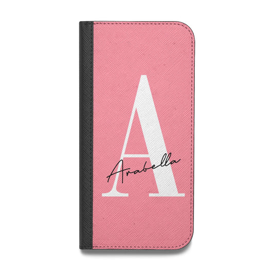 Personalised Pink White Initial Vegan Leather Flip Samsung Case