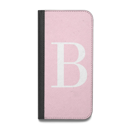 Personalised Pink White Initial Vegan Leather Flip iPhone Case