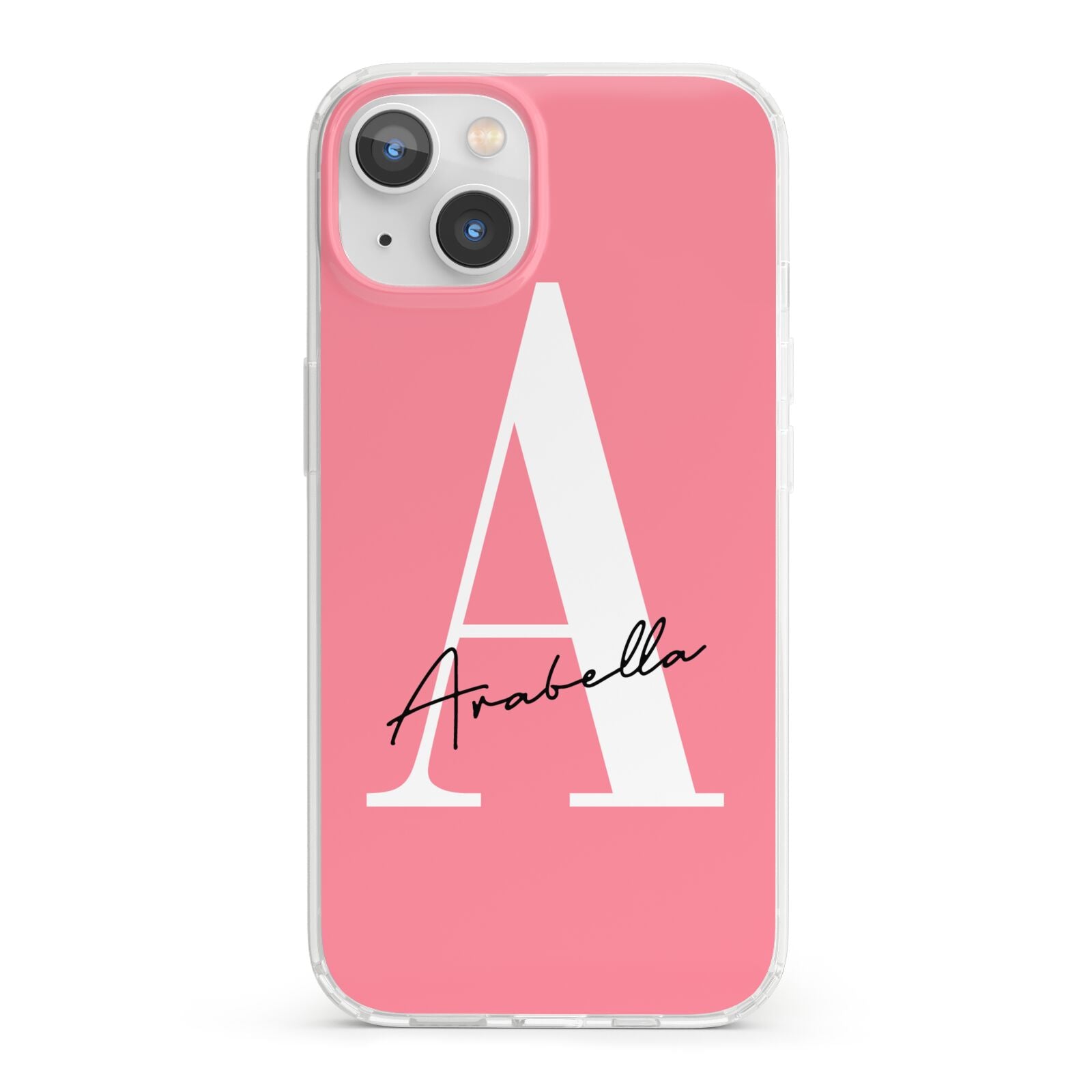 Personalised Pink White Initial iPhone 13 Clear Bumper Case