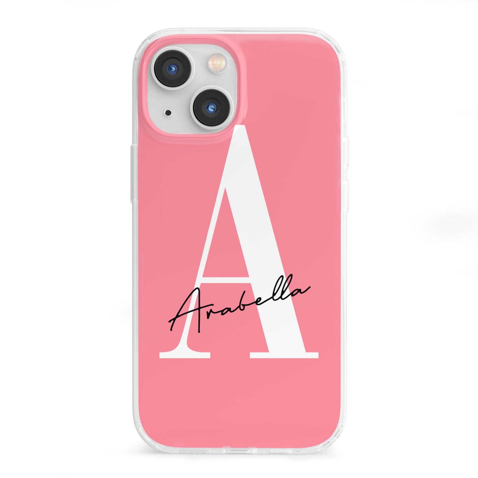Personalised Pink White Initial iPhone 13 Mini Clear Bumper Case
