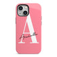 Personalised Pink White Initial iPhone 13 Mini Full Wrap 3D Tough Case