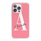Personalised Pink White Initial iPhone 13 Pro Clear Bumper Case