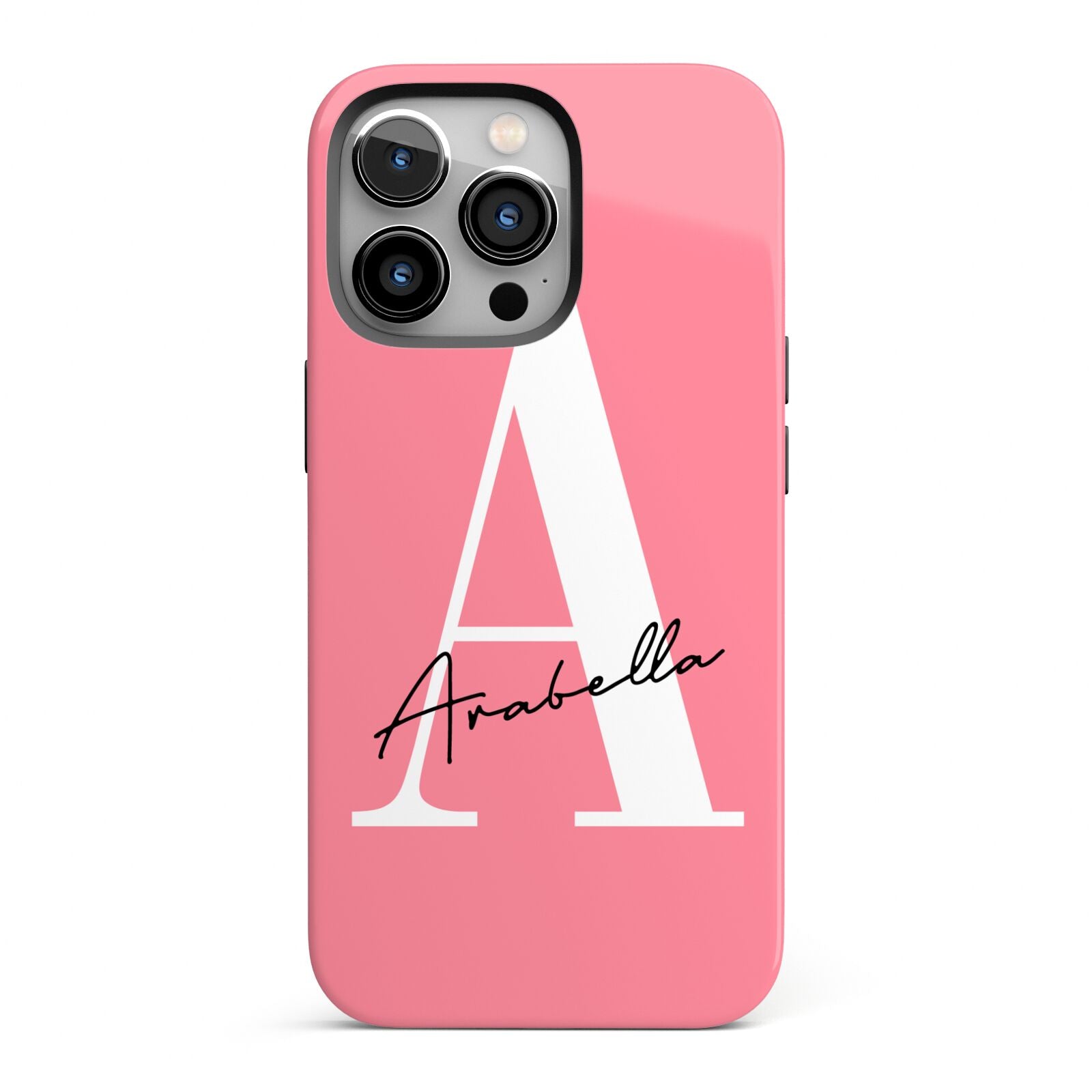 Personalised Pink White Initial iPhone 13 Pro Full Wrap 3D Tough Case