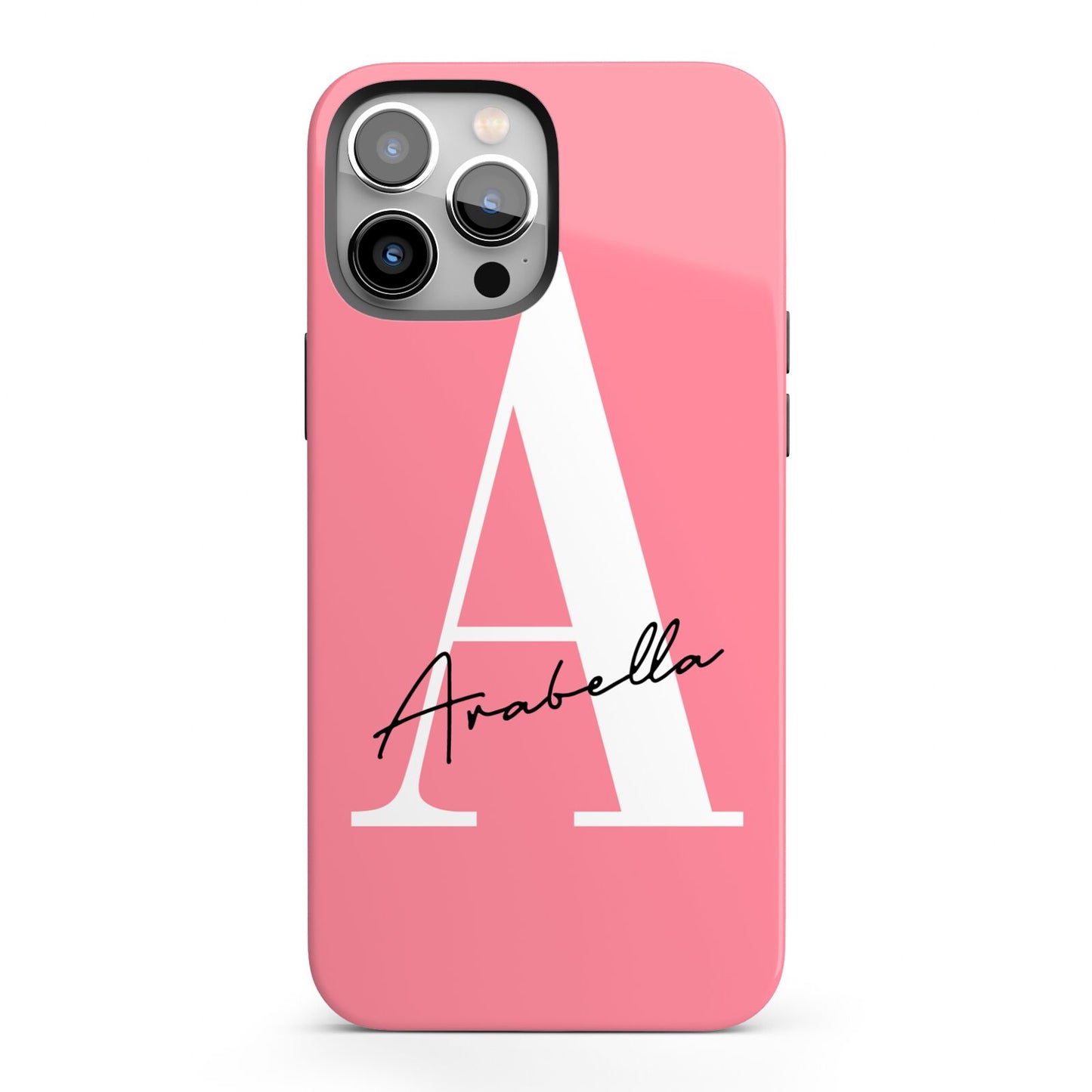 Personalised Pink White Initial iPhone 13 Pro Max Full Wrap 3D Tough Case
