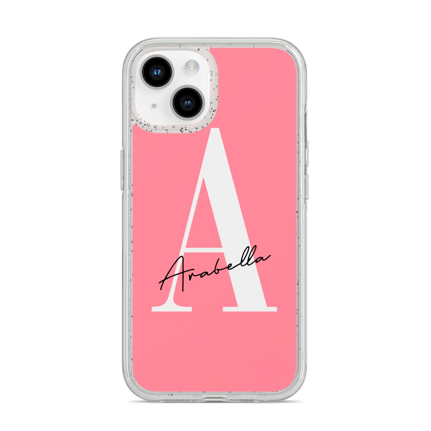 Personalised Pink White Initial iPhone 14 Glitter Tough Case Starlight