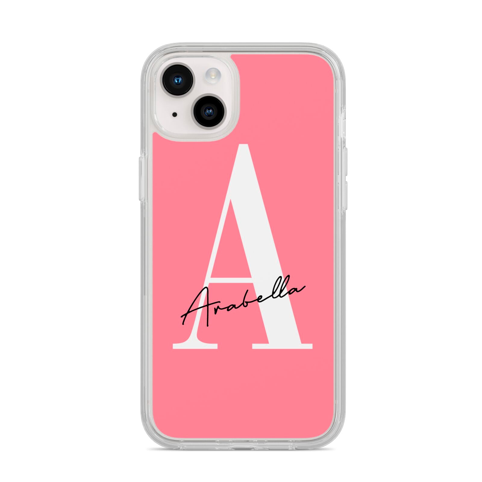 Personalised Pink White Initial iPhone 14 Plus Clear Tough Case Starlight