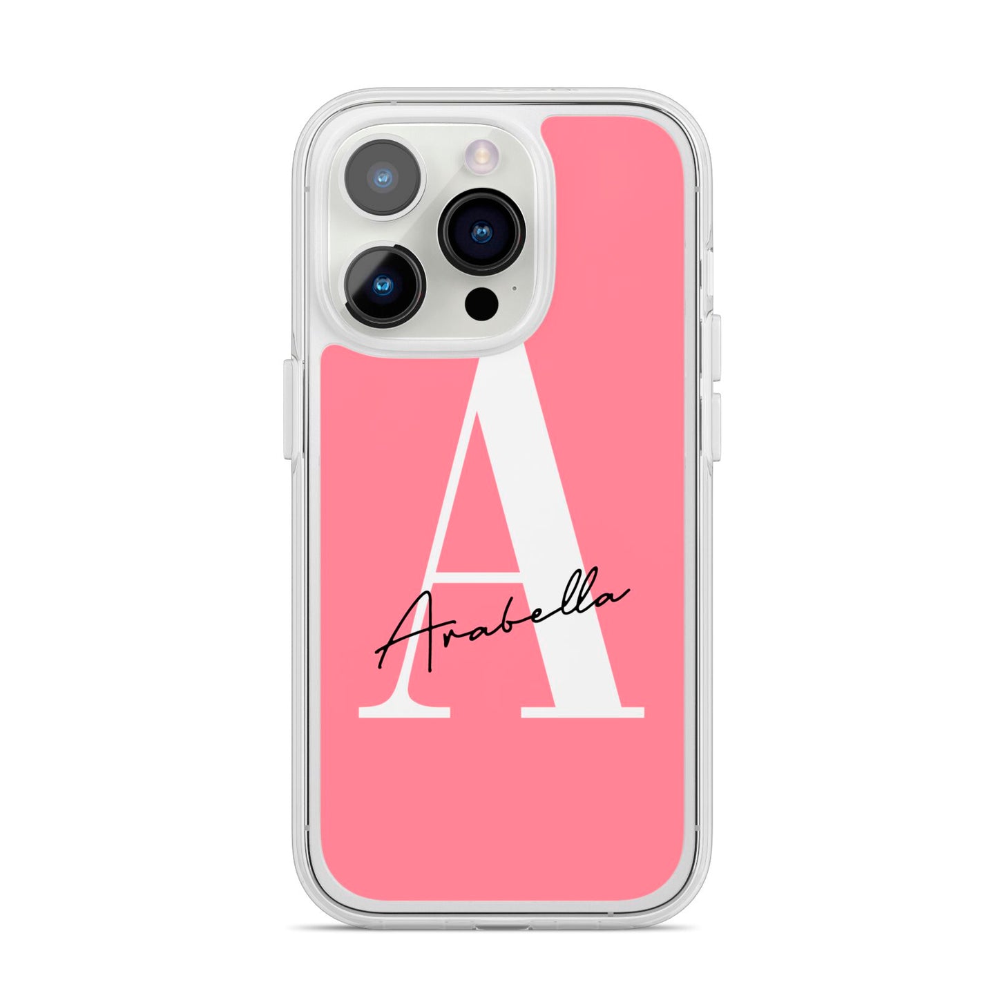 Personalised Pink White Initial iPhone 14 Pro Clear Tough Case Silver