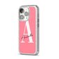 Personalised Pink White Initial iPhone 14 Pro Glitter Tough Case Silver Angled Image