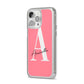 Personalised Pink White Initial iPhone 14 Pro Max Clear Tough Case Silver Angled Image
