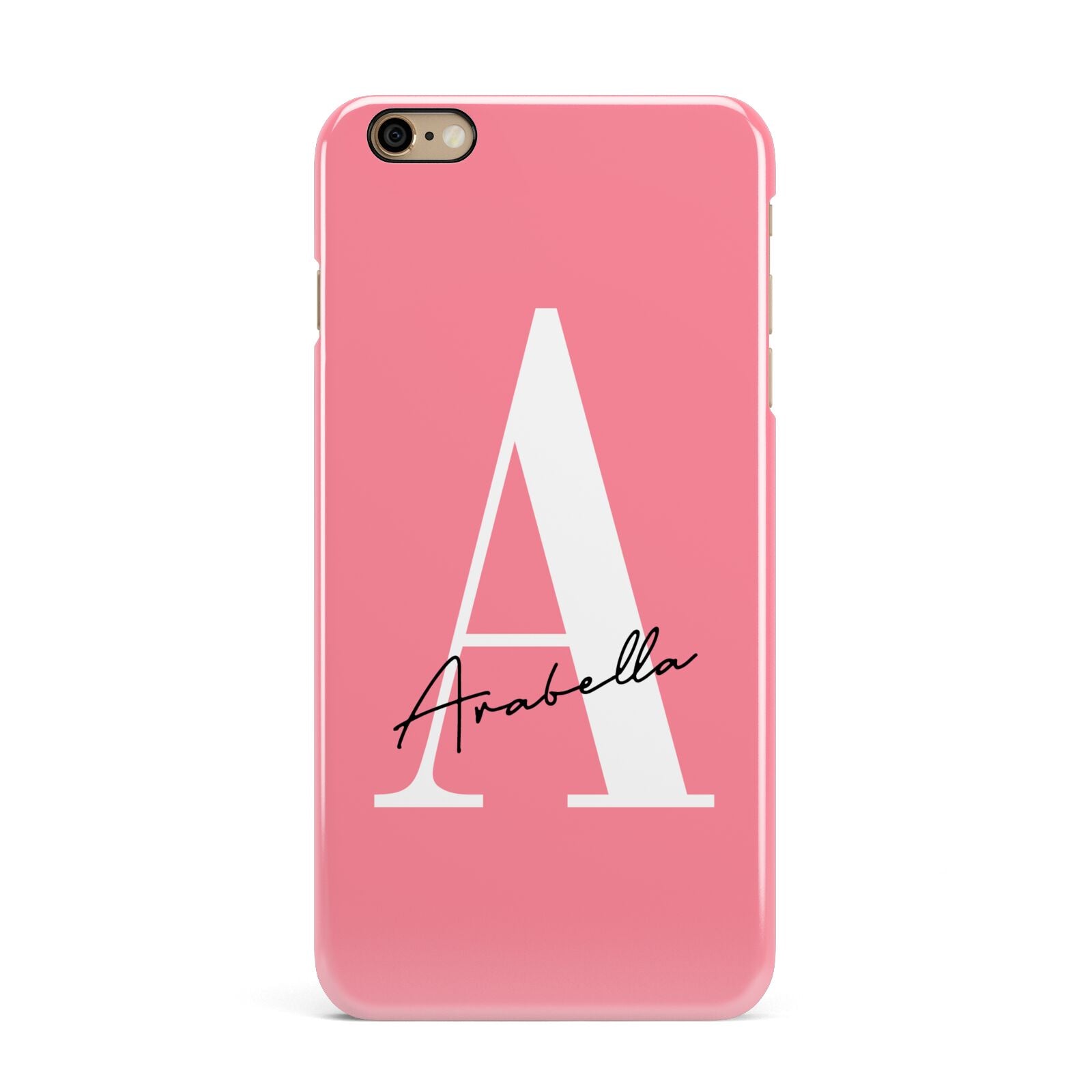 Personalised Pink White Initial iPhone 6 Plus 3D Snap Case on Gold Phone