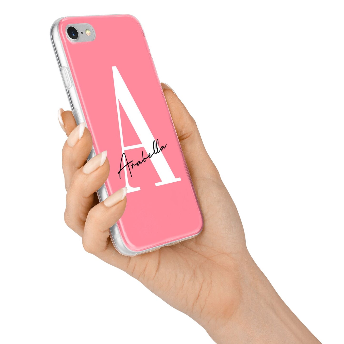 Personalised Pink White Initial iPhone 7 Bumper Case on Silver iPhone Alternative Image