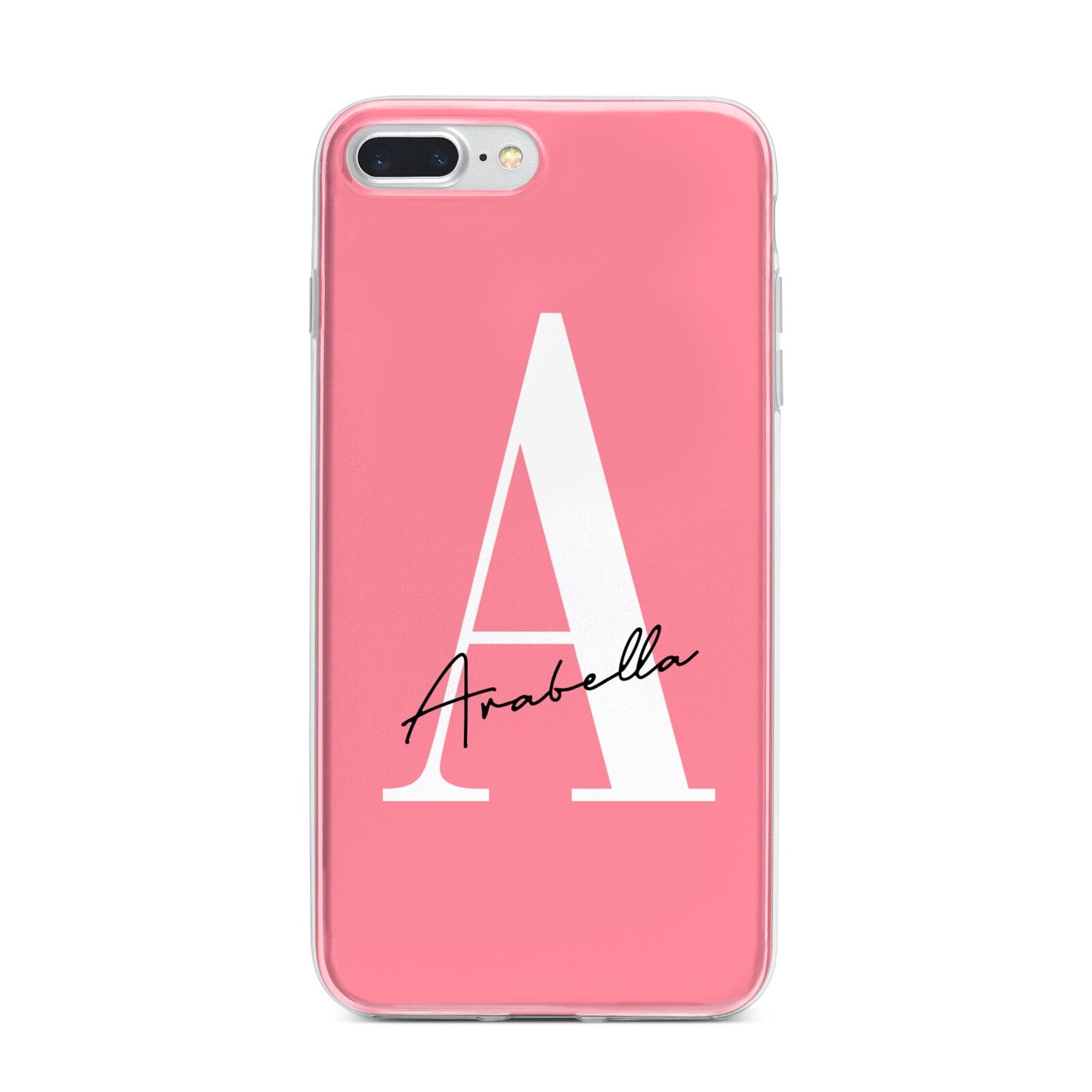 Personalised Pink White Initial iPhone 7 Plus Bumper Case on Silver iPhone