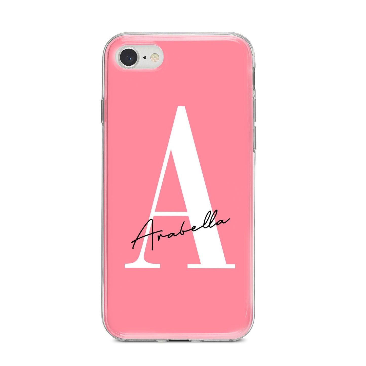 Personalised Pink White Initial iPhone 8 Bumper Case on Silver iPhone