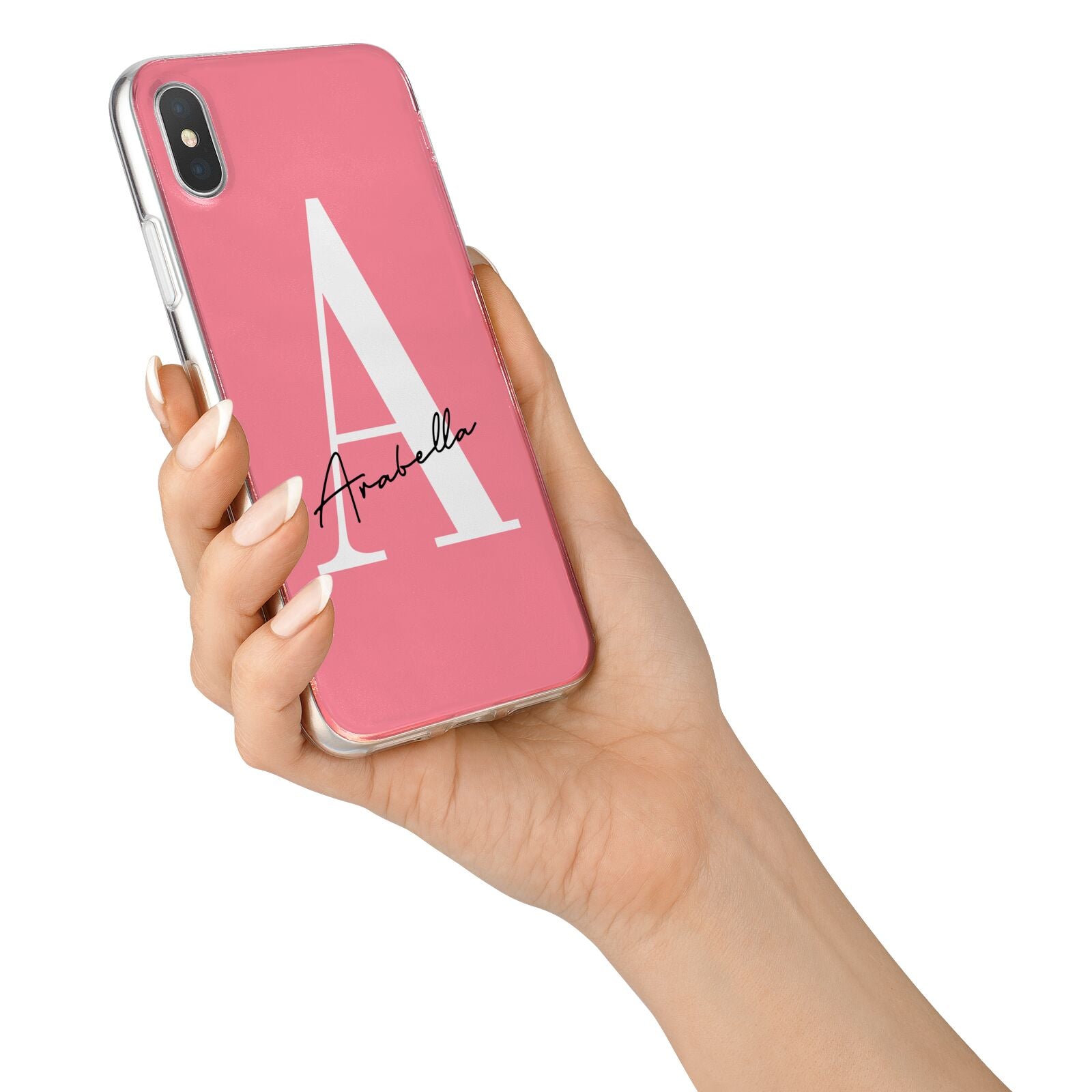 Personalised Pink White Initial iPhone X Bumper Case on Silver iPhone Alternative Image 2