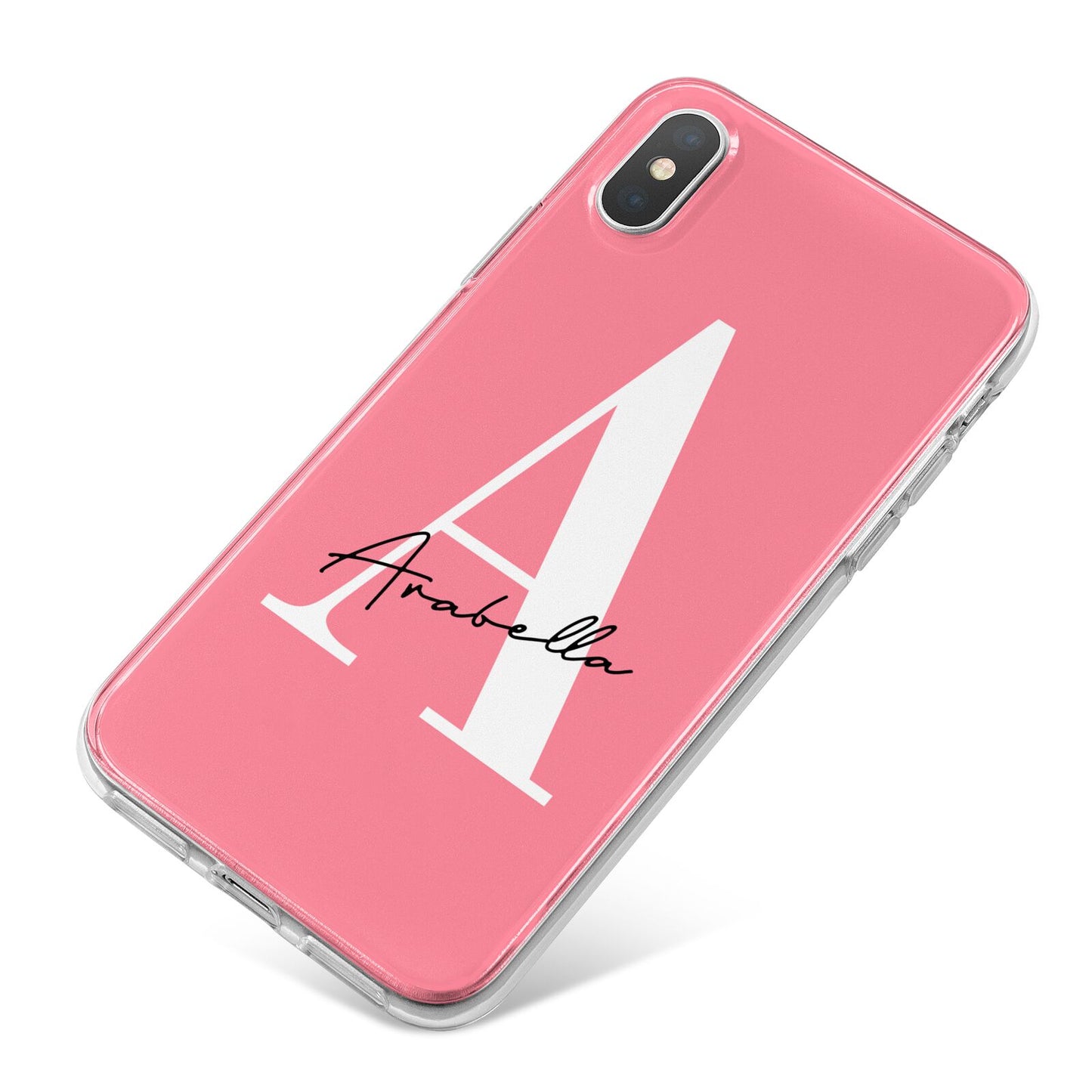 Personalised Pink White Initial iPhone X Bumper Case on Silver iPhone