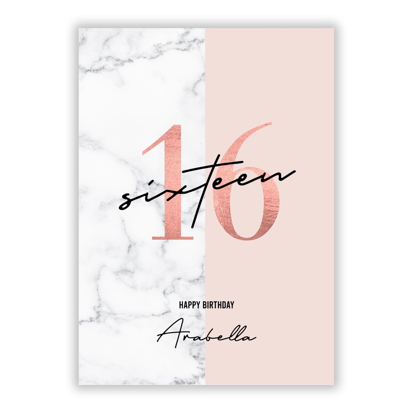 Personalised Pink White Marble Birthday A5 Flat Greetings Card