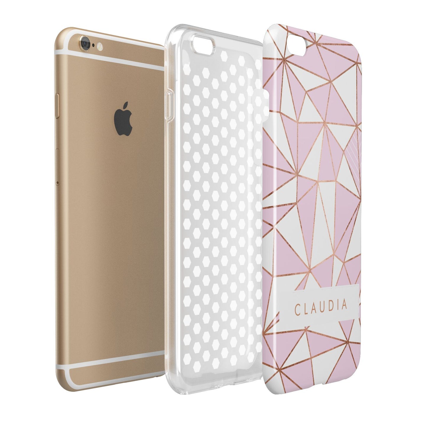 Personalised Pink White Rose Gold Name Apple iPhone 6 Plus 3D Tough Case Expand Detail Image