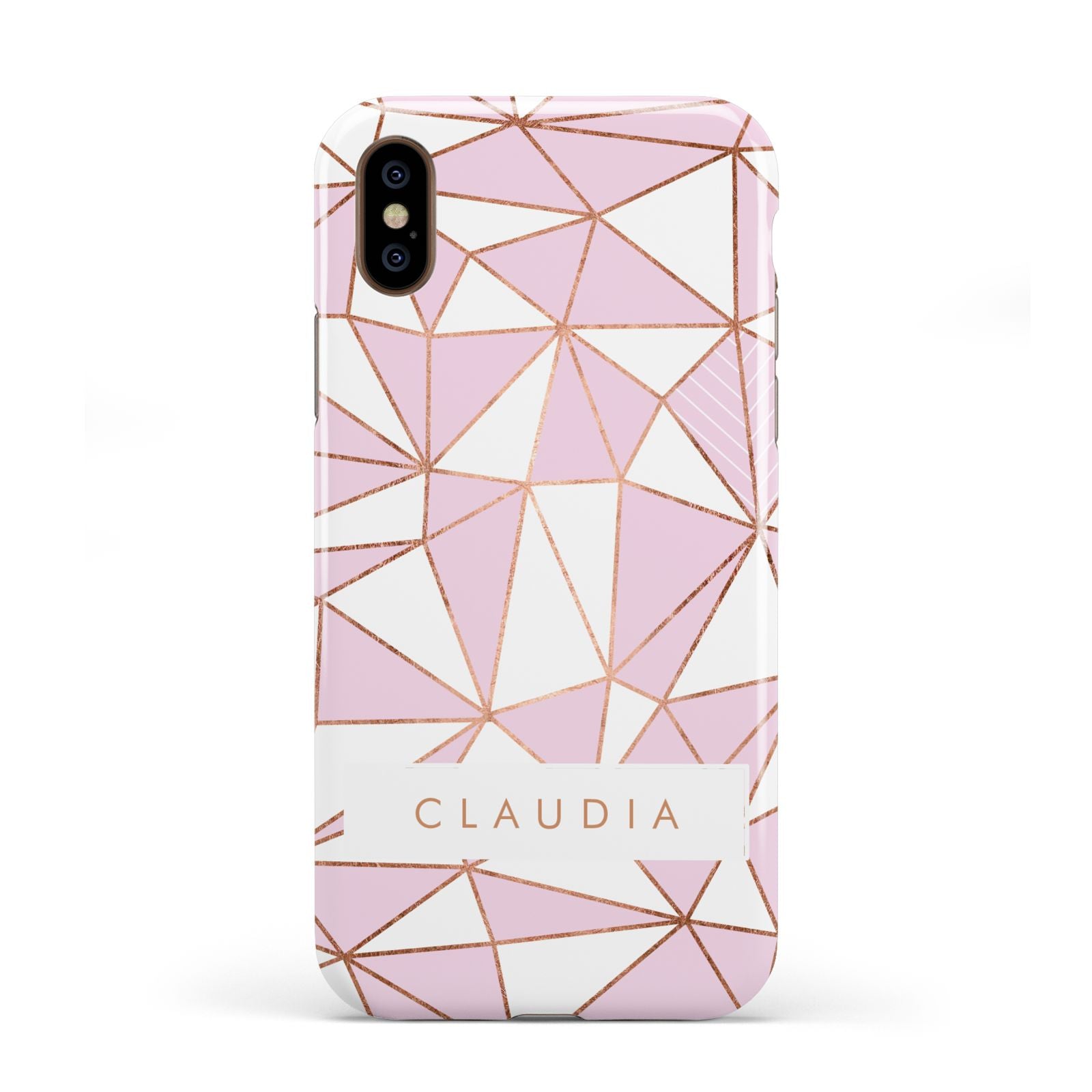 Personalised Pink White Rose Gold Name Apple iPhone XS 3D Tough