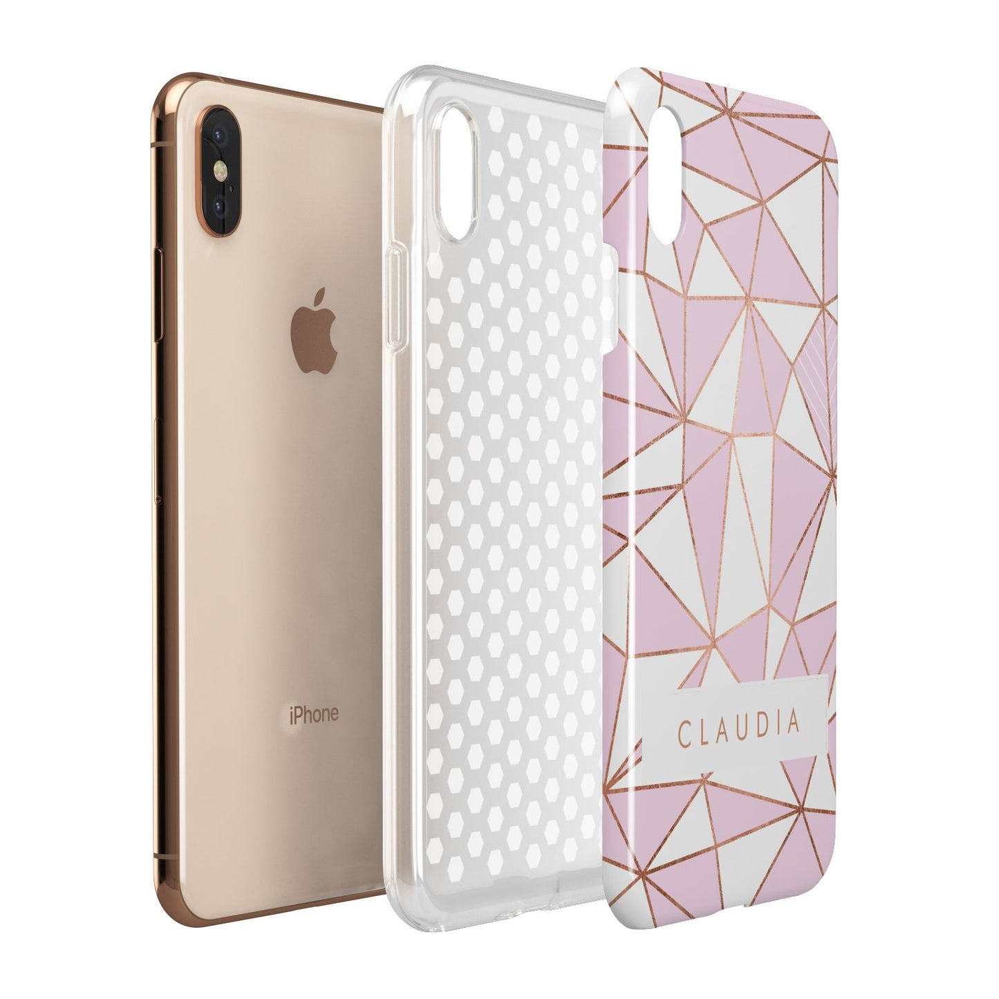 Personalised Pink White Rose Gold Name Apple iPhone Xs Max 3D Tough Case Expanded View