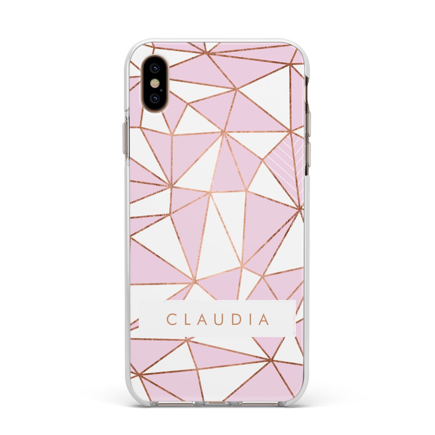 Personalised Pink White Rose Gold Name Apple iPhone Xs Max Impact Case White Edge on Gold Phone