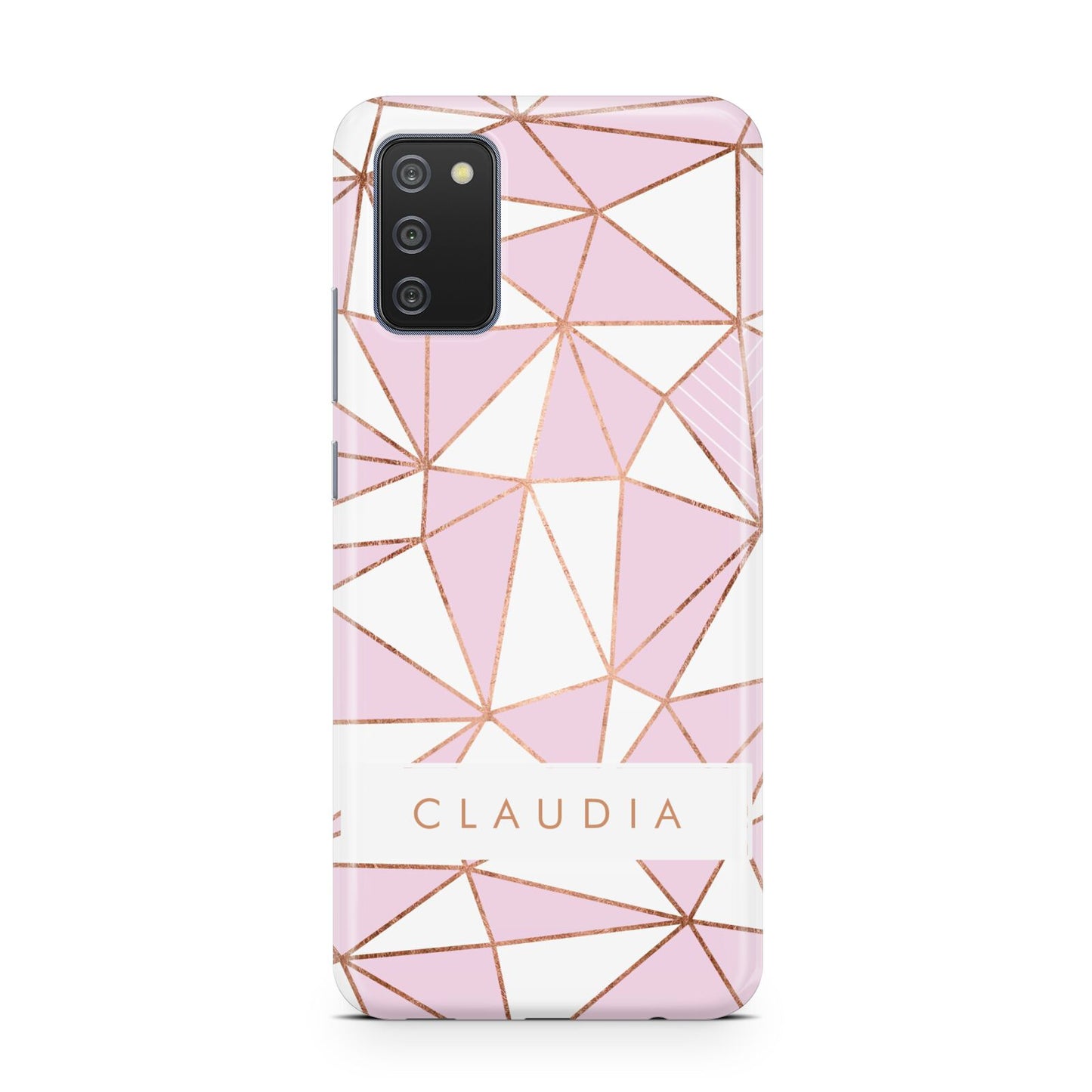 Personalised Pink White Rose Gold Name Samsung A02s Case