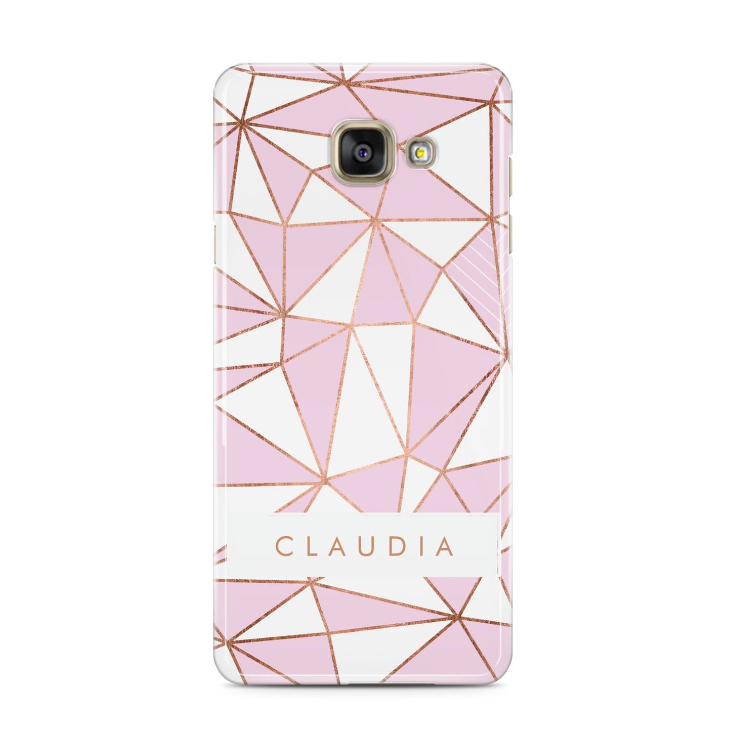 Personalised Pink White Rose Gold Name Samsung Galaxy A3 2016 Case on gold phone