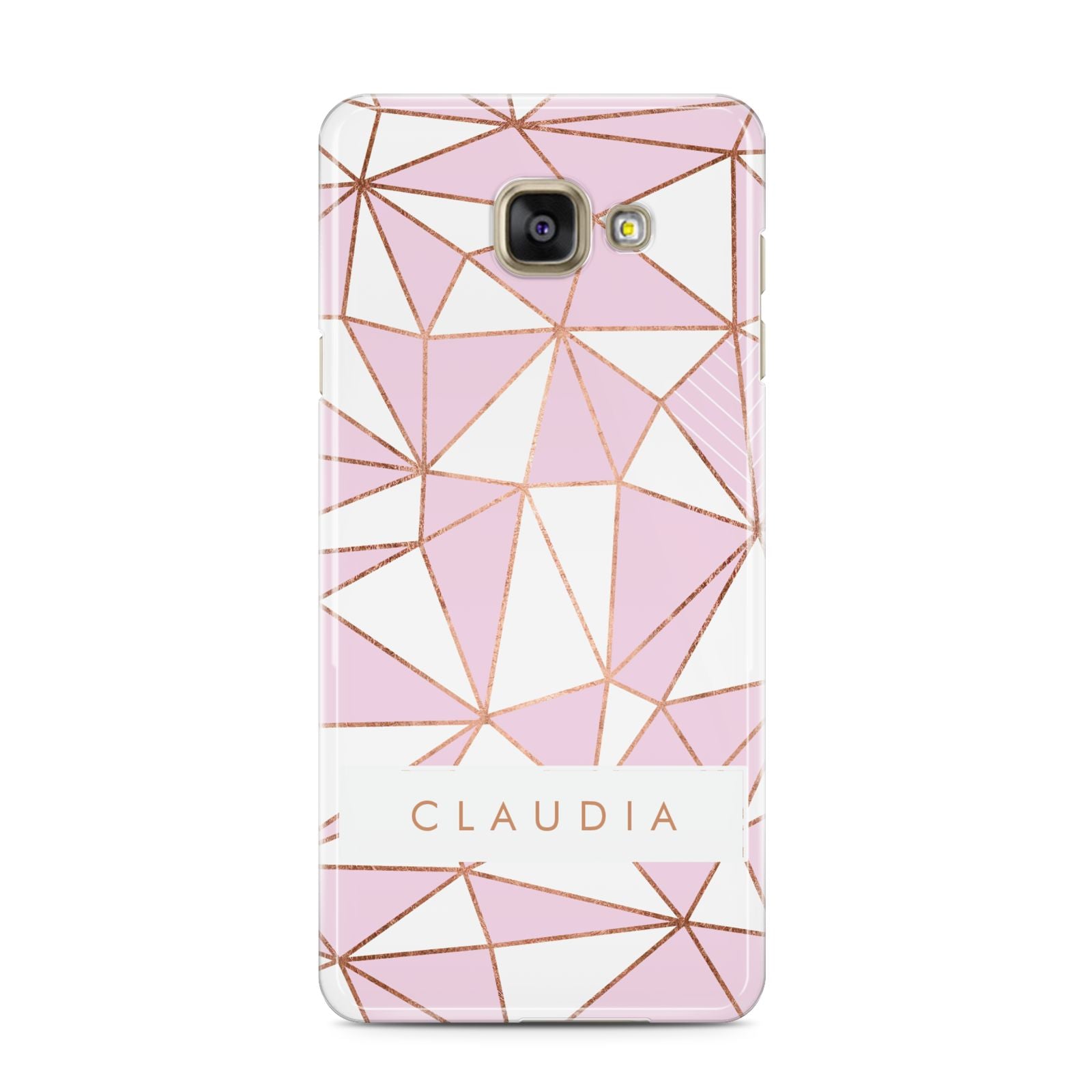 Personalised Pink White Rose Gold Name Samsung Galaxy A3 2016 Case on gold phone
