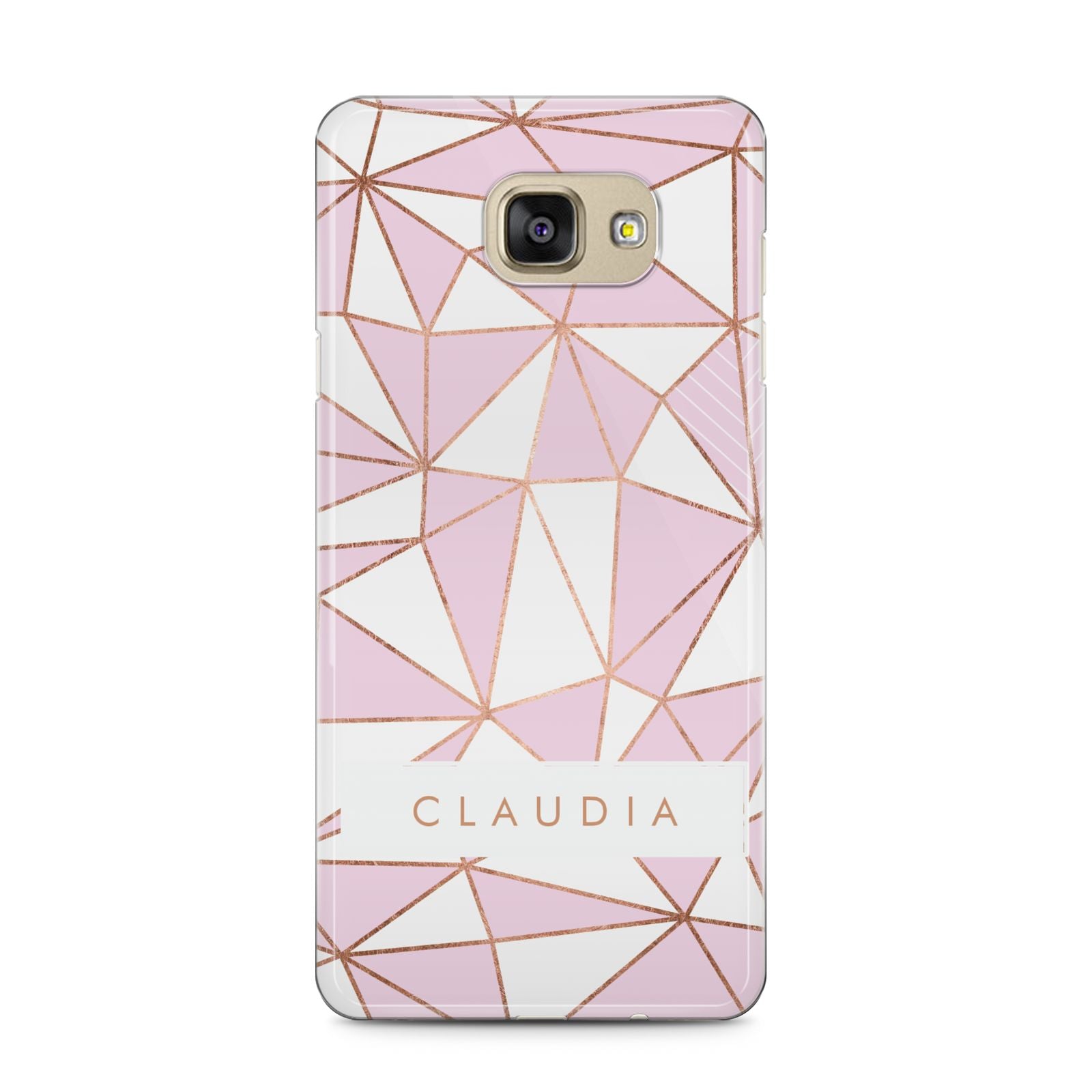 Personalised Pink White Rose Gold Name Samsung Galaxy A5 2016 Case on gold phone