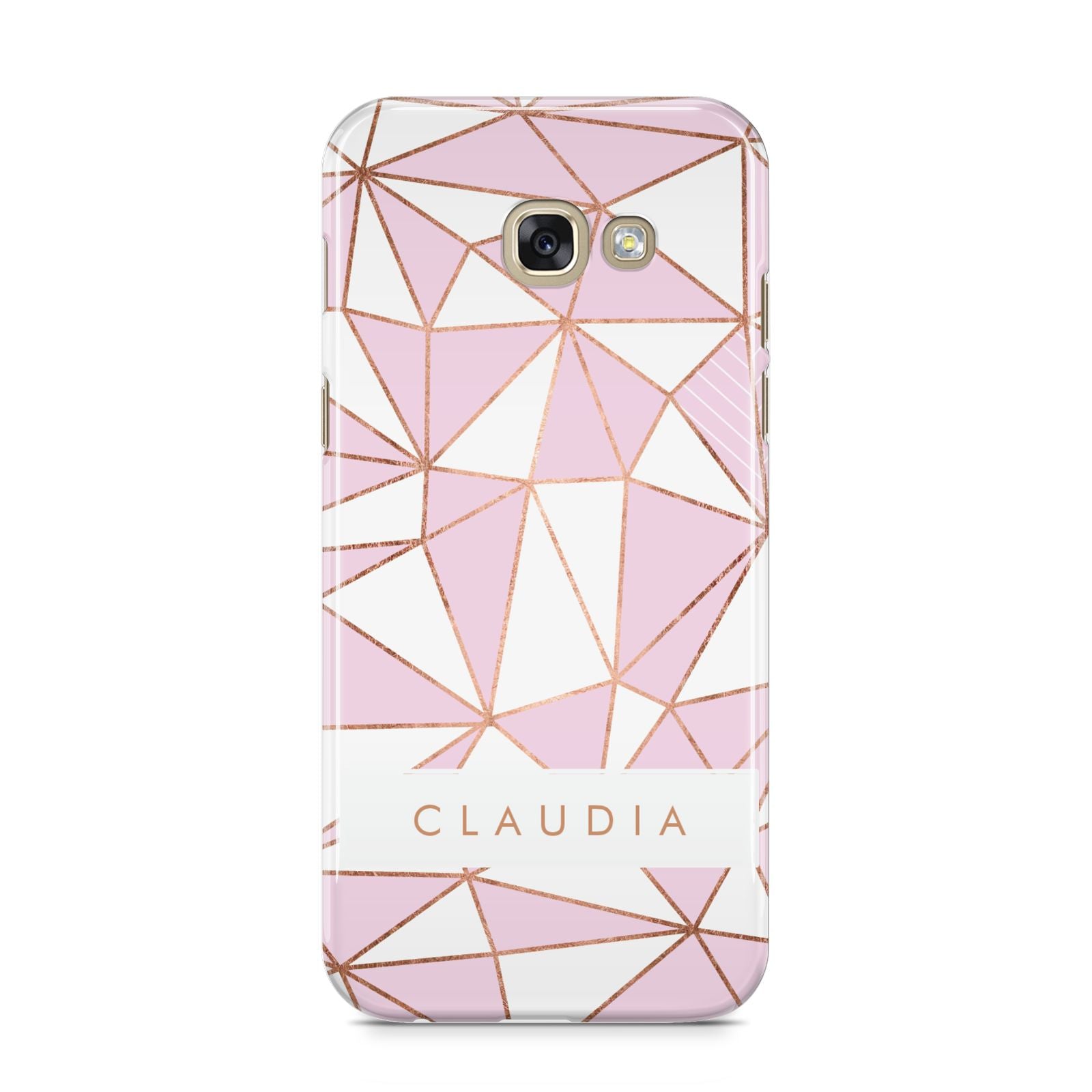 Personalised Pink White Rose Gold Name Samsung Galaxy A5 2017 Case on gold phone