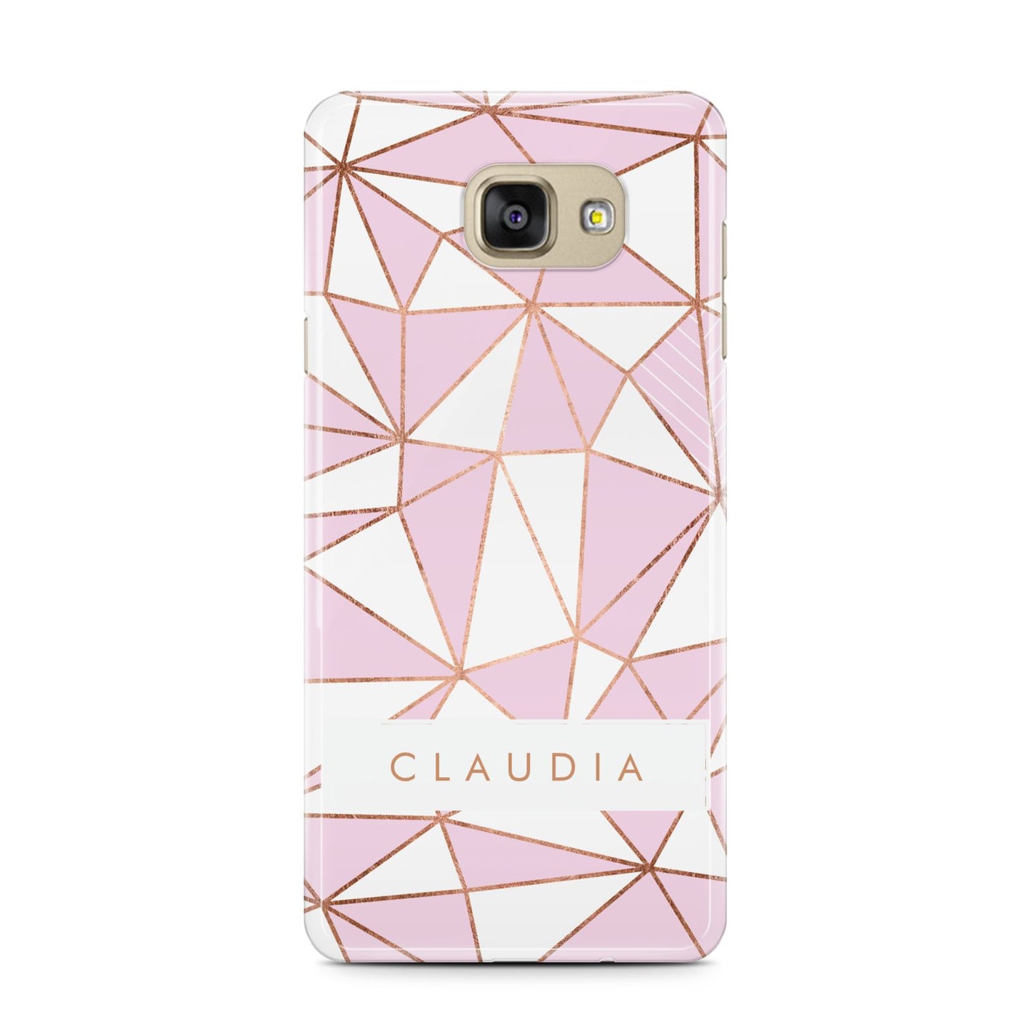 Personalised Pink White Rose Gold Name Samsung Galaxy A7 2016 Case on gold phone