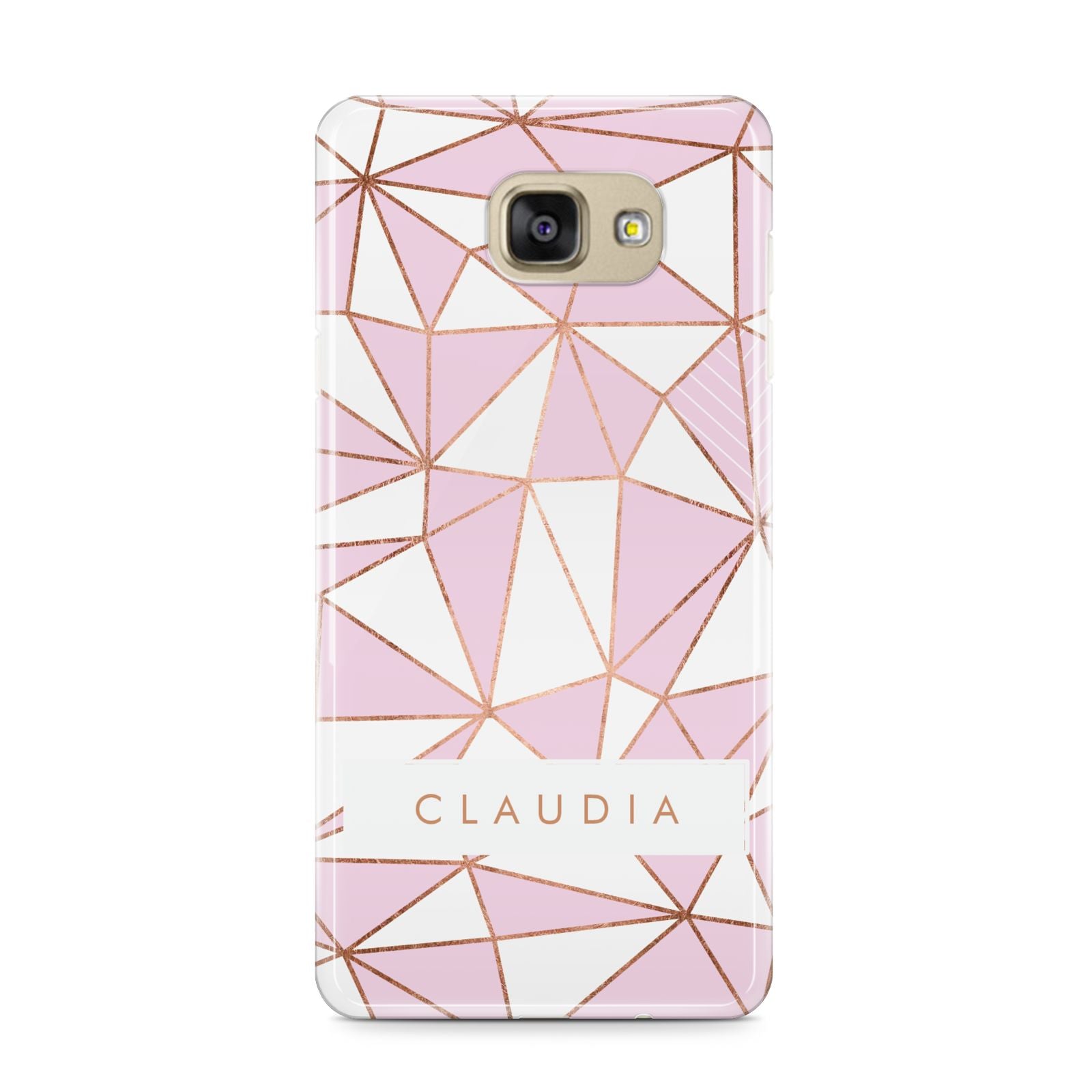 Personalised Pink White Rose Gold Name Samsung Galaxy A9 2016 Case on gold phone
