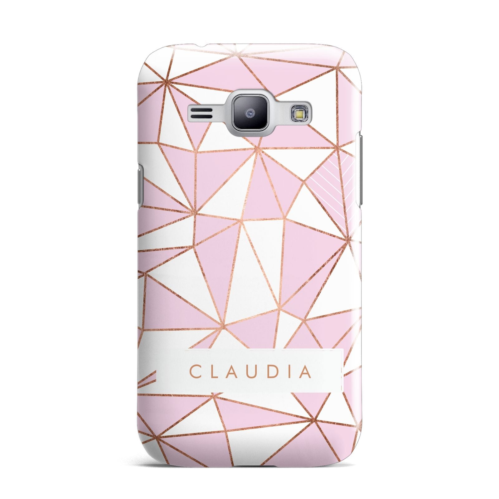 Personalised Pink White Rose Gold Name Samsung Galaxy J1 2015 Case