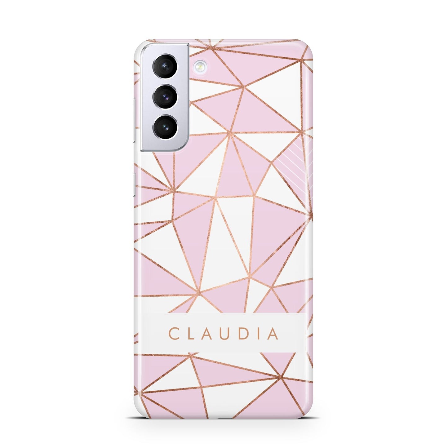 Personalised Pink White Rose Gold Name Samsung S21 Plus Case