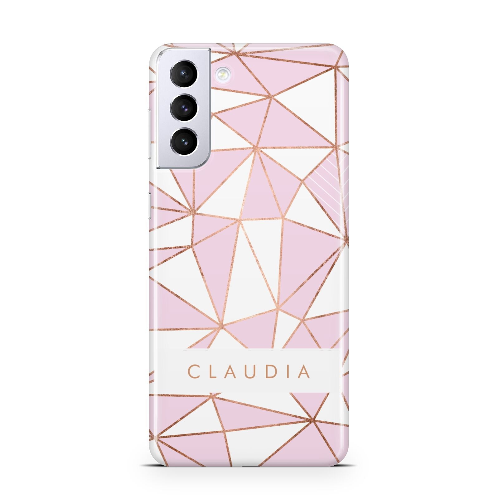 Personalised Pink White Rose Gold Name Samsung S21 Plus Case
