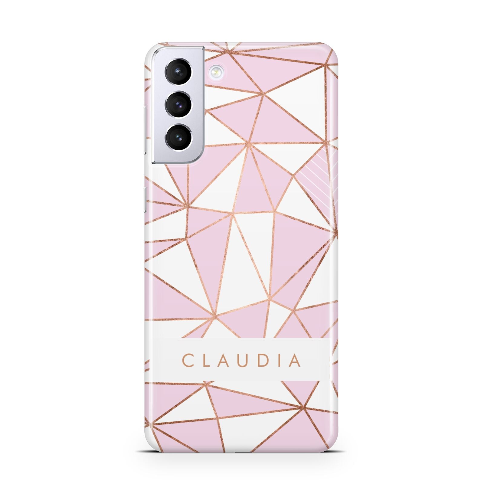 Personalised Pink White Rose Gold Name Samsung S21 Plus Phone Case