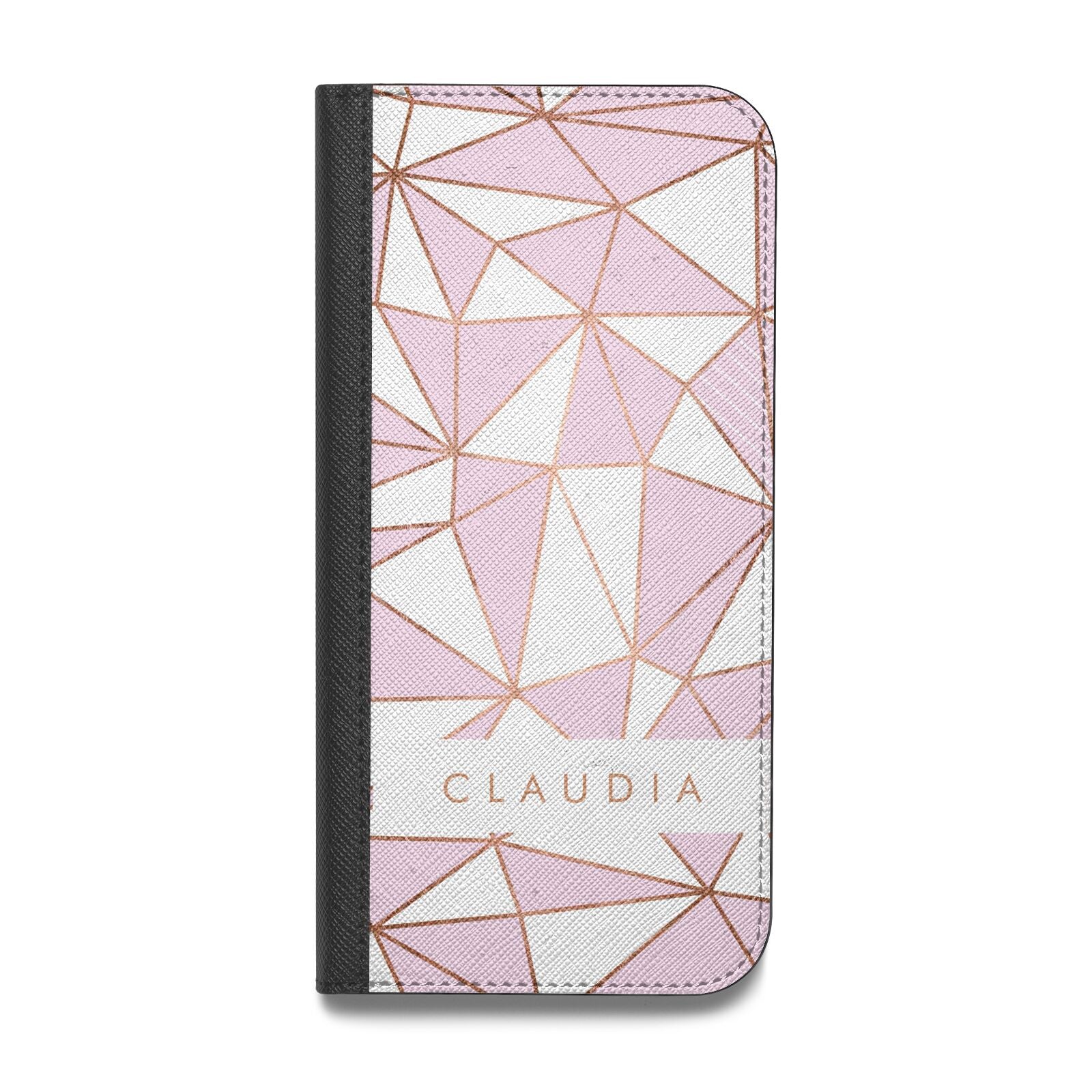 Personalised Pink White Rose Gold Name Vegan Leather Flip Samsung Case