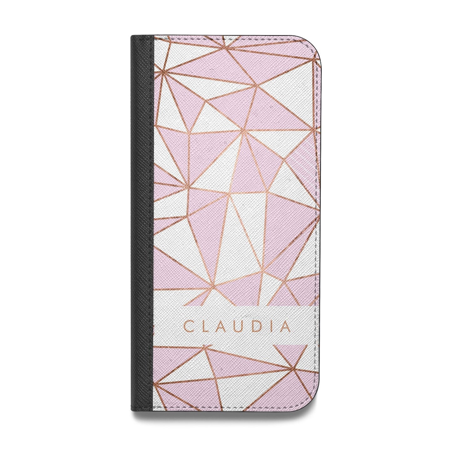 Personalised Pink White Rose Gold Name Vegan Leather Flip iPhone Case