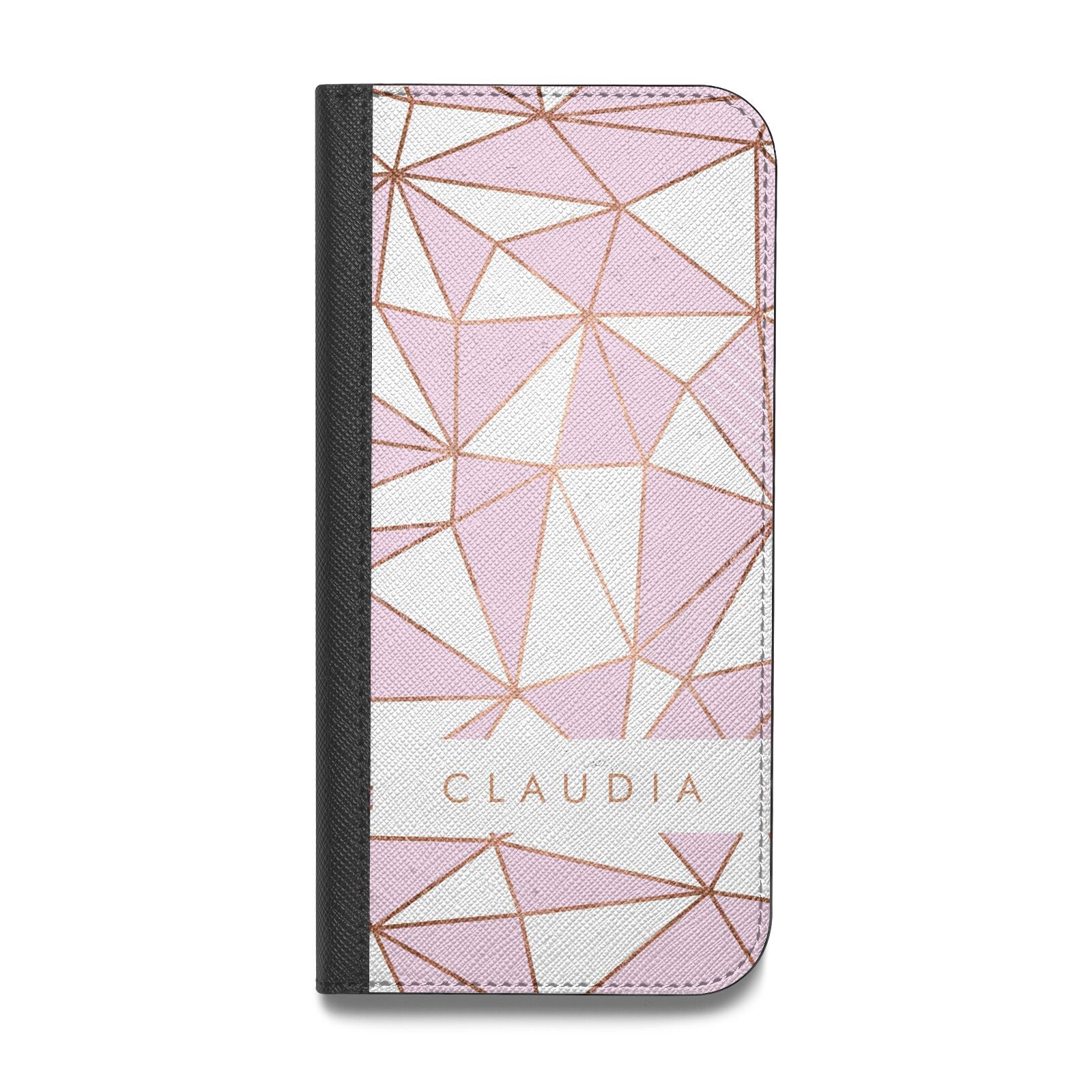 Personalised Pink White Rose Gold Name Vegan Leather Flip iPhone Case