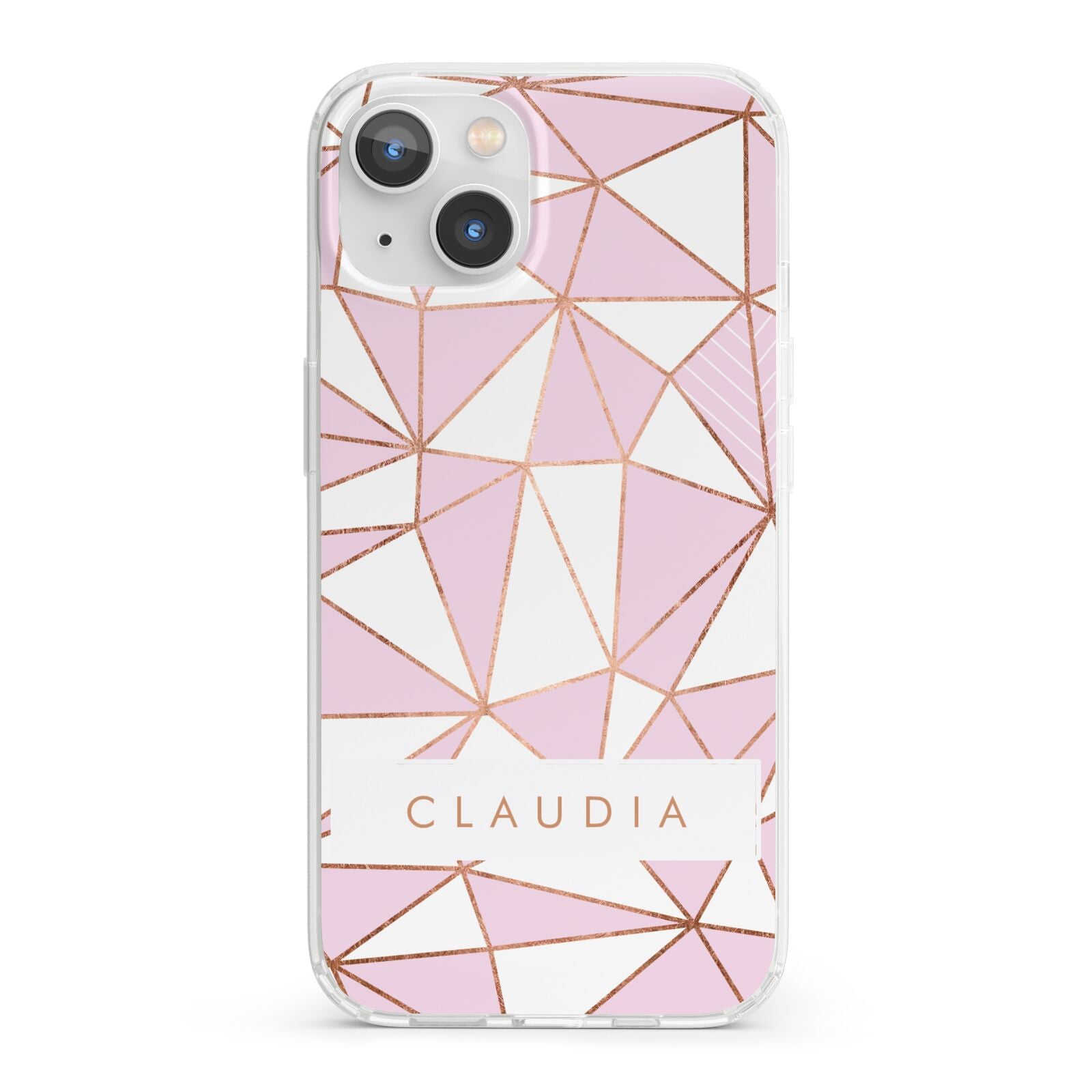 Personalised Pink White Rose Gold Name iPhone 13 Clear Bumper Case