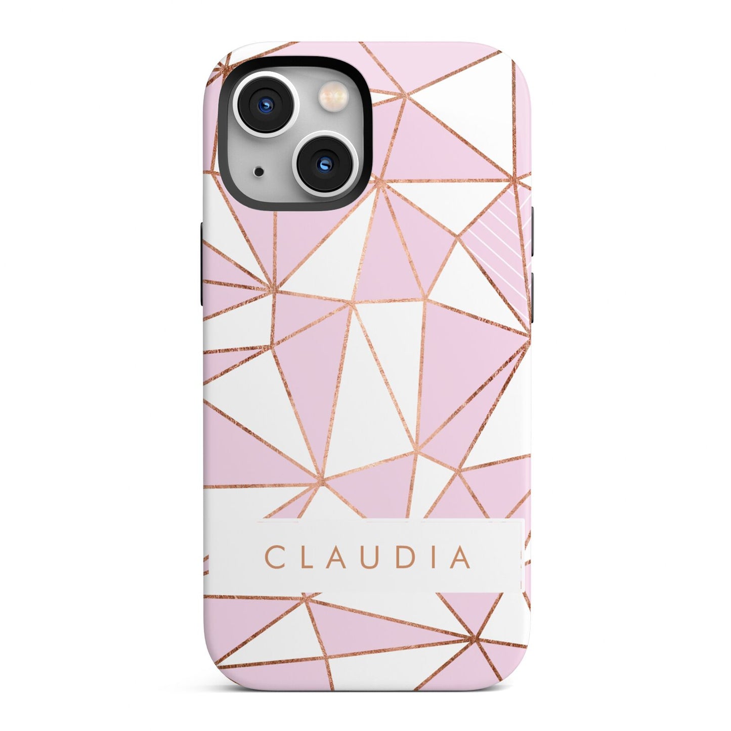 Personalised Pink White Rose Gold Name iPhone 13 Mini Full Wrap 3D Tough Case