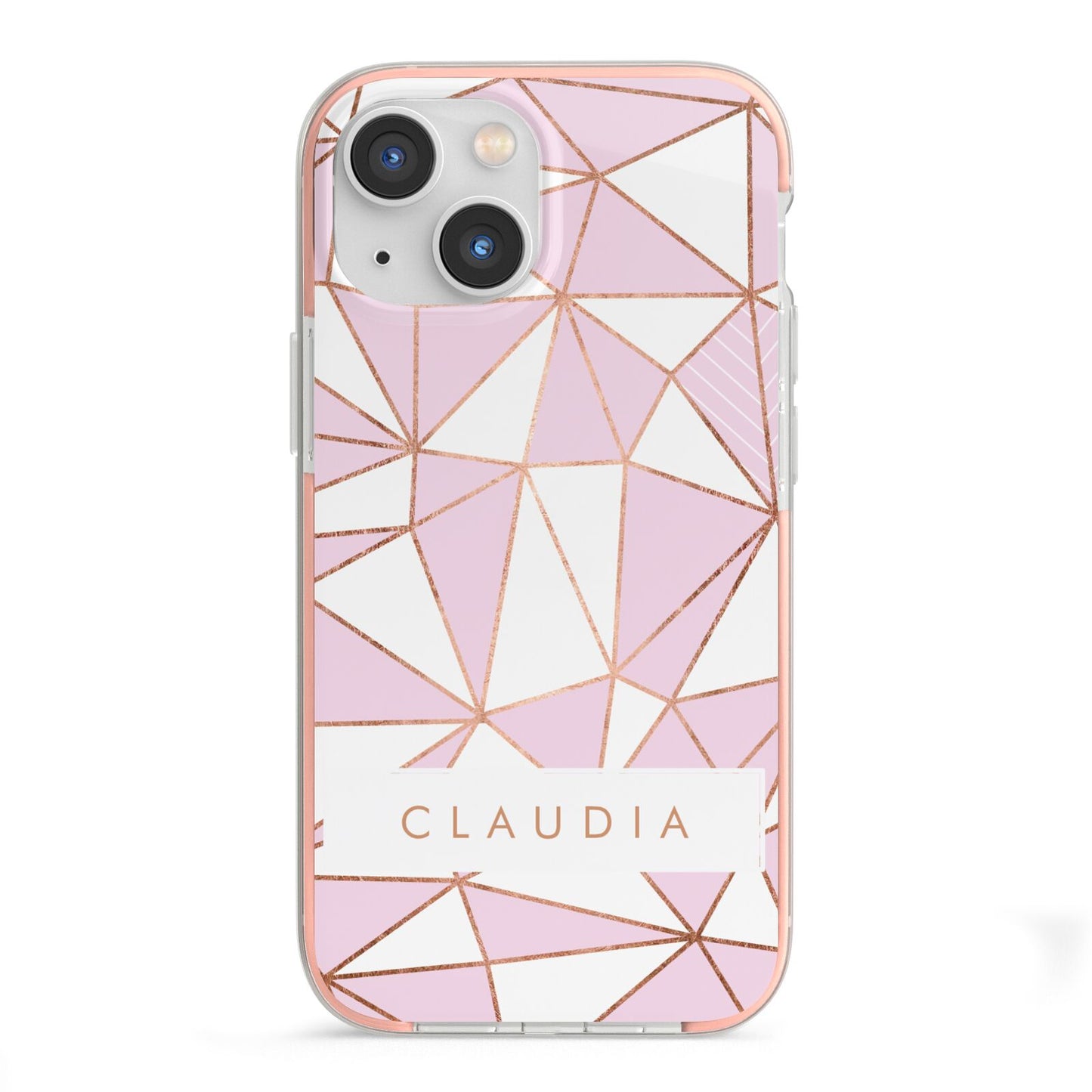 Personalised Pink White Rose Gold Name iPhone 13 Mini TPU Impact Case with Pink Edges