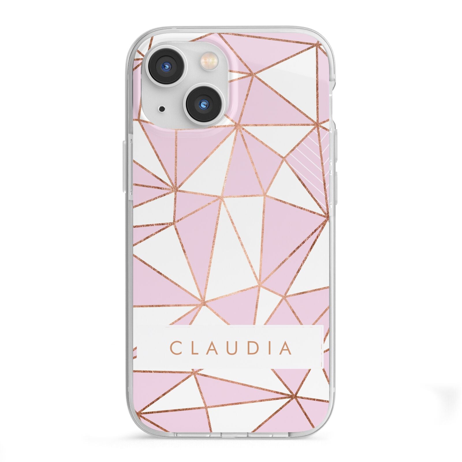 Personalised Pink White Rose Gold Name iPhone 13 Mini TPU Impact Case with White Edges